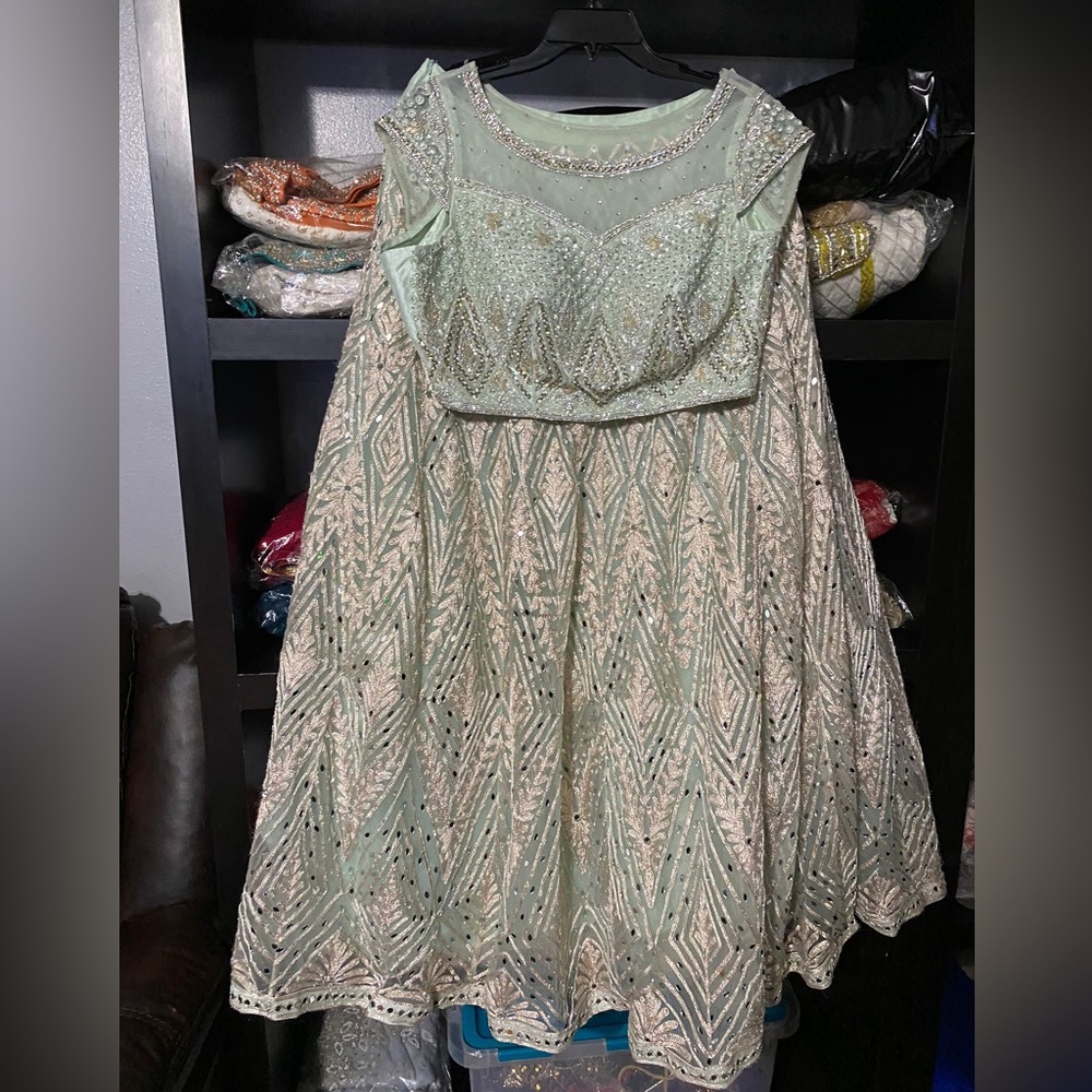 Mint green and gold/rose gold lengha